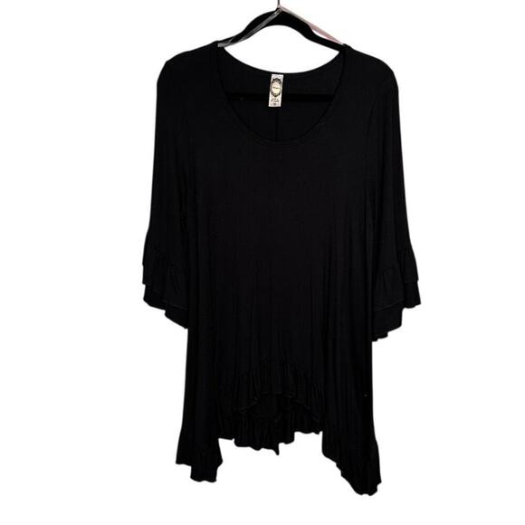 Honeyme Oversized Tunic Ruffle Hem Bohemian Black Top Size Small - Picture 5 of 7